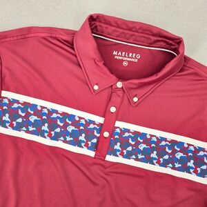 Maelreg 2XL Performance Polo Shirt Mens Burgundy Camo Stripe Golf Athletic